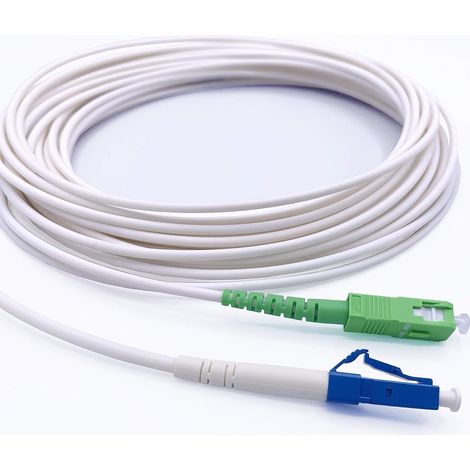 Elfcam® - Cable a Fibre Optique SC/APC a LC/UPC Monomode Simplex, Jarretiere Optique LSZH Blanc (70M)