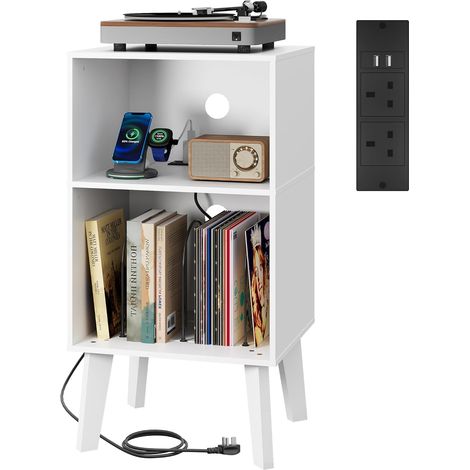 Record Player Stand, with Charging Station, 46 x 40 x 86 cm, White (1/5)