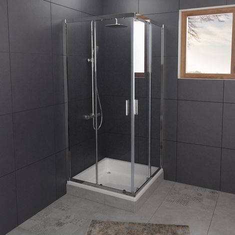 Cabine de douche cadre chromé à portes coulissantes HAMAR 207 RIHO 80x80 x200cm (1/2)