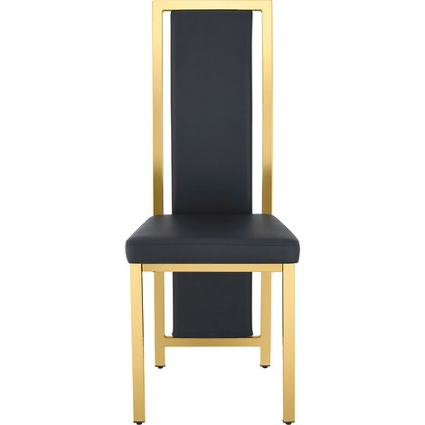 Set di 2 sedie da pranzo moderne in PU nero con struttura in metallo oro, altezza 109 cm (1/5)