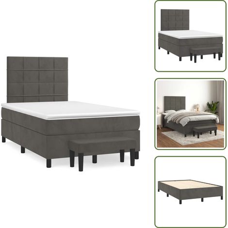 Boxspringbett mit Matratze Dunkelgrau 120x190 cm Samt - Samtbett - Boxspringbett - Doppelbett - Bettauflage - Nachttisch (1/5)