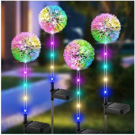 Outdoor Solar Lights, 4-Piece Dandelion Solar Lights with Color-Changing LEDs, Waterproof Outdoor Solar Garden Lights for Lawn, Balcony, Patio, Yard, Halloween Christmas Decoration (1/4)