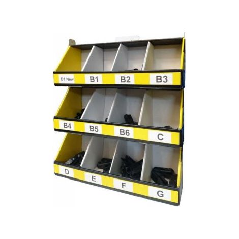 Kit Espositore In Cartone Con 3 Piani 12 Posti Per Attacchi Connettori Adattatori Del Spazzole Tergicristallo S985