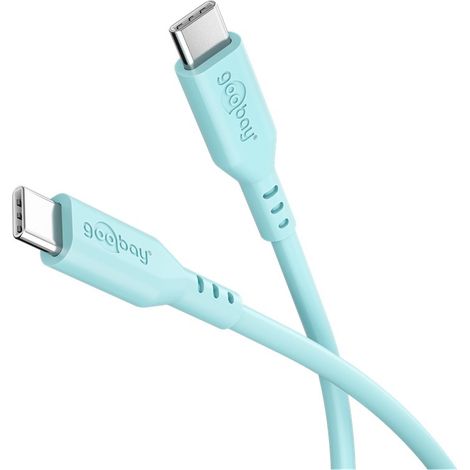 goobay Cable USB-C a USB-C de silicona 1.5 m, turquesa – carga rápida 60 W PD, transferencia de datos 480 Mbit/s, flexible, anti-enredos, con brida de sujeción, para smartphones, portátiles, consolas (1/5)