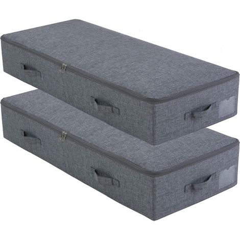 2er-Pack Unterbett-Aufbewahrungsboxen, stabil, faltbar, 70x40x18cm, Schwarzgrau (1/5)