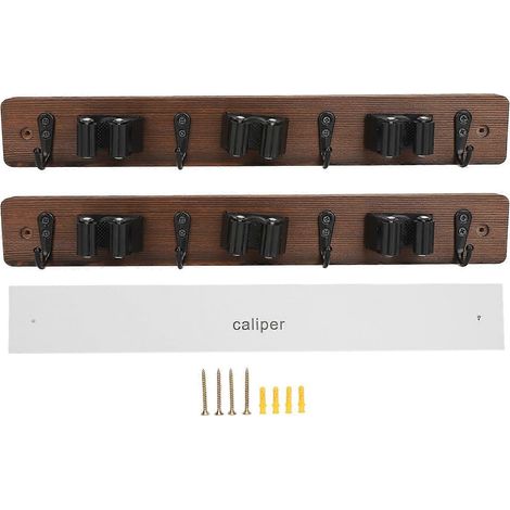 Support pour balai et serpillière (lot de 2), 3 réglages ajustables, 4 crochets, support mural pour balai, support en bois pour balai, convient aux salles de bains et aux cuisines. (1/5)