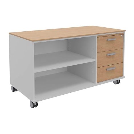 Console mobile Isis top + 3 tiroirs chêne clair - Corps blanc - Maxiburo