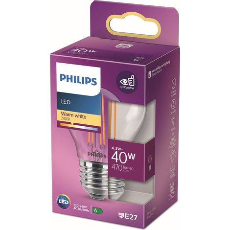 ampoule LED Sphérique E27 40W Blanc Chaud Claire, Verre (1/5)