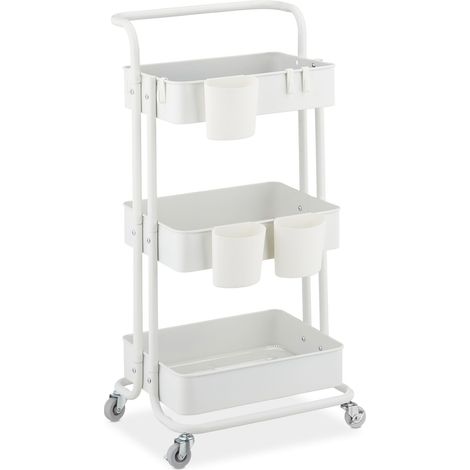 Práctico carrito con ruedas de 3 niveles decoración de cocina almacenamiento versátil 80 x 40 x 80 cm de metal blanco 130011727 (1/5)
