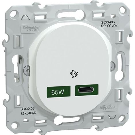 Schneider Electric – Chargeur USB type C 65W – Prise USB complète – Mode de pose électricité – S320406 (1/6)