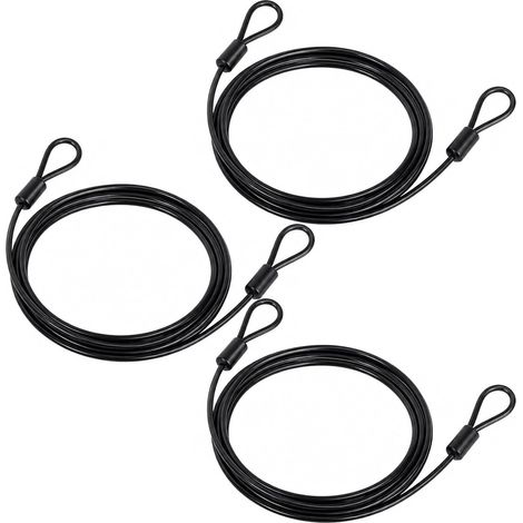 Câble Acier - 3 Pièces - Noir - 2m x 4mm - Boucles Intégrées - Vélo Moto Remorque (1/5)