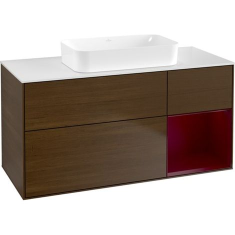 V&B Waschtischunterschrank Wandbeleuchtung Finion 120x60 cm, Reg re Peony, Walnut veneer (1/2)
