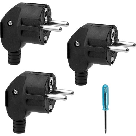 3 Pièces Mâle Fiche Schuko 250V 16A IP20 Fiche D'alimentation avec Manchon de Protection Contre les Torsions Prise Male Européenne Electrique pour Câble 8-10 mm Contact de Terre (1/5)