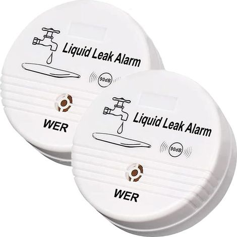 Capteur D'alarme De Fuite d'eau, Alerte De Fuite À Piles, Détecteur d'eau 90dB pour sous-Sols, Salles De Bains, Buanderies, Cuisines, Garages Et Zones De Bureau (Expédié sans Batterie, Lot De 2) (1/5)