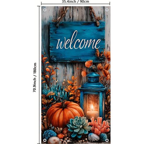 Bannière décorative extérieure « Automne 2026 », motif citrouille et tournesol, ambiance festive - 90 x 180 cm (avec perforation et ruban) - 16 pouces