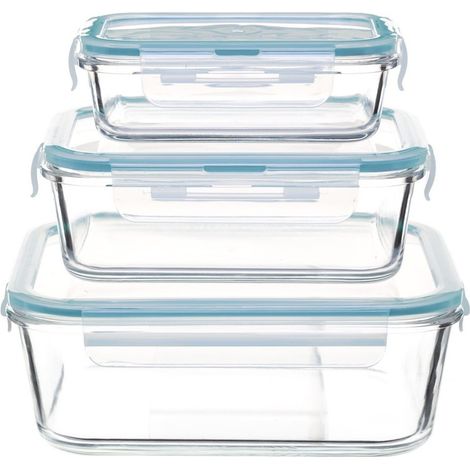 Set 3 contenitori in vetro con coperchio