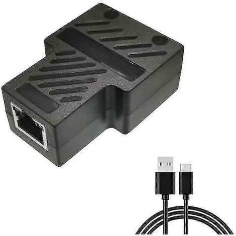 Ethernet-Splitter 100 Mbit/s RJ45 Netzwerk-Erweiterungsanschluss 1 auf 2 Ethernet-Adapter Internet-Netzwerk Schwarz SZRH (1/5)