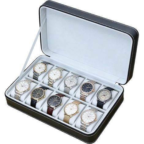 Boîte à montres pour homme - En cuir synthétique - Organiseur à 10 emplacements - Boîte de rangement - Compartiment indépendant - Boîte à montres pour 10 montres (1/5)
