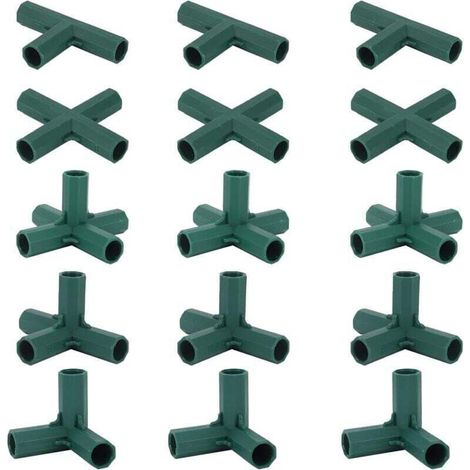 Set mit 15 Gewächshausrahmenverbindern, Eckverbindern für Gartenrahmen, 16-mm-Spiralstange, 4 Arten von stabilen und robusten Stützen für Gewächshäuser