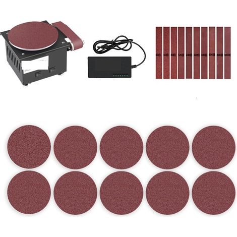 Polisseuse Ponceuse Mini ponceuse à bande électrique bricolage Machine à disque de sable à grande vitesse multifonction bureau rectifieuse outil de travail du bois de polissage(Set meal 6) (1/5)
