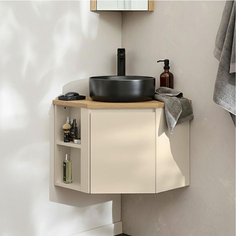 Ensemble meuble sous vasque d'angle SORRENTO + vasque noire (1/5)