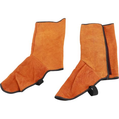 Ortviai Protège-chaussures de soudage en cuir de vache – Résistant à la chaleur (500 °C) et ignifuge, hauteur 32 cm, paire (1/4)