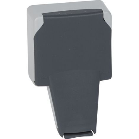 Legrand – Prise étanche composable 2P + T avec volet – Fiche engagée 16 A – Pour chantiers humides – Gris – Plexo 66