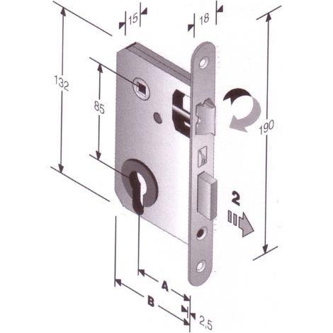 Serrure a' trou Yale carre'e vernie en laiton plaque' 8 mm entraxe 85 mm entraxe 50 mm