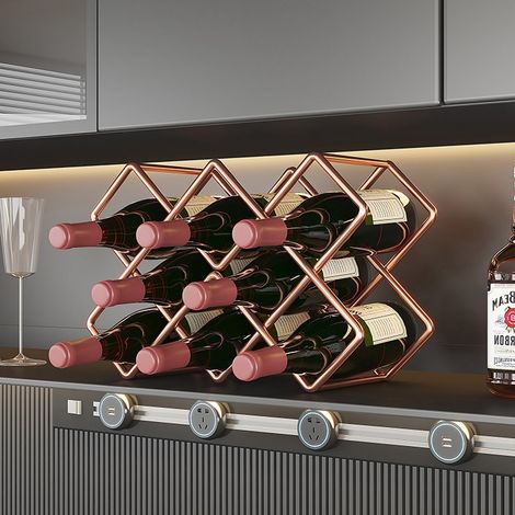 Porte - bouteille en métal losange Doré rose pour cave à vin Kitchen Bar (1/2)