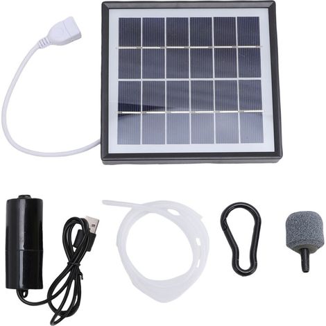 Oxigenador solar para estanques de 10 W, interfaz USB portátil, bajo nivel de ruido, para acuarios exteriores, color negro -Crezuo