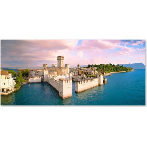Lupia - Quadro moderno su Tela Canvas DEEP 65X143 cm, con paesaggi e localismi italiani, per casa, soggiorno, capezzale camera da letto, hotel, ufficio, BRESCIA - SIRMIONE (1/4)
