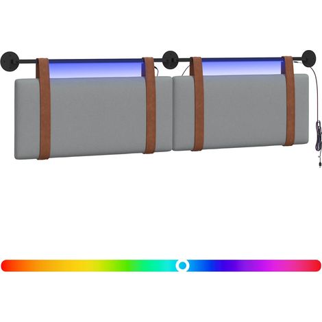 Hanging Headboard with LED Light Light Grey Antique PU vidaXL