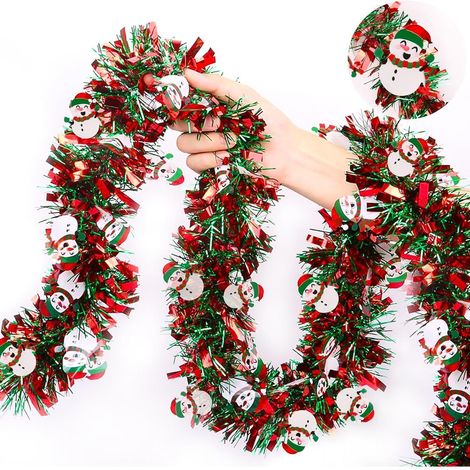 Weihnachtsgirlande 2m für Innen & Außen, Tannengirlande mit Schneemann-Motiv
