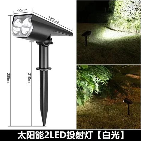 (Lot de 2 lampes solaires à LED blanches) Projecteur solaire de jardin, lampe solaire orientable, étanche IP65, pour éclairage paysager et mural extérieur (1/5)