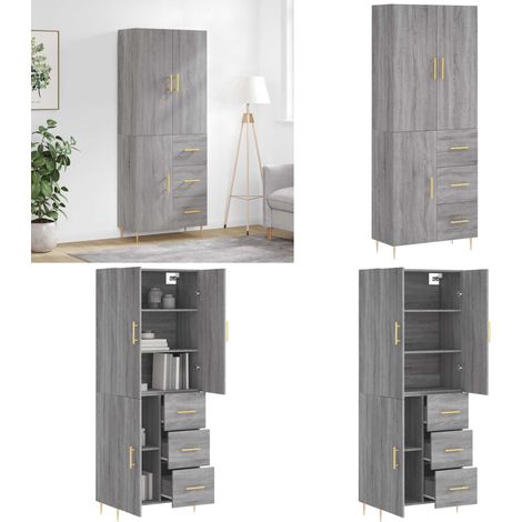 Buffet haut Sonoma gris 69,5x34x180 cm Bois d'ingénierie - Buffet Design Moderne - Meuble Rangement - Armoire Cuisine - Commode Salon - Étagère Murale - Home & Living (1/5)
