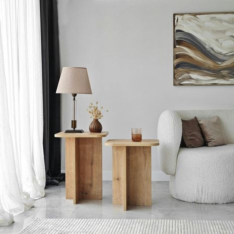 Bout de canapé gigogne bords arrondis décor bois (x2) MARFA