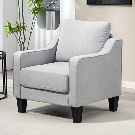 Sillón moderno para salón, sillón de tela para dormitorio con reposabrazos, acolchado grueso y muelles ensacados, ideal para el hogar, la oficina y el estudio, 77x77x86 cm, gris claro. (1/5)
