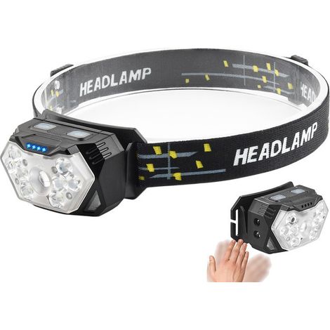 Lampe frontale LED (1 pack), 2000 lumens, batterie intégrée, 6 modes d'éclairage réglables, étanchéité IPX5, idéale pour le camping, le jogging et la pêche. (1/5)