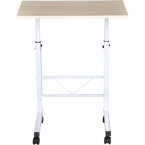Table d'appoint réglable en hauteur, avec roulettes et freins, forme en C, aggloméré et acier, polyvalente pour salon ou bureau (1/5)