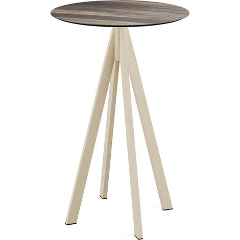 Infinity mange-debout avec piètement sable + plateau HPL Tropical Wood Ø70 cm - Feros
