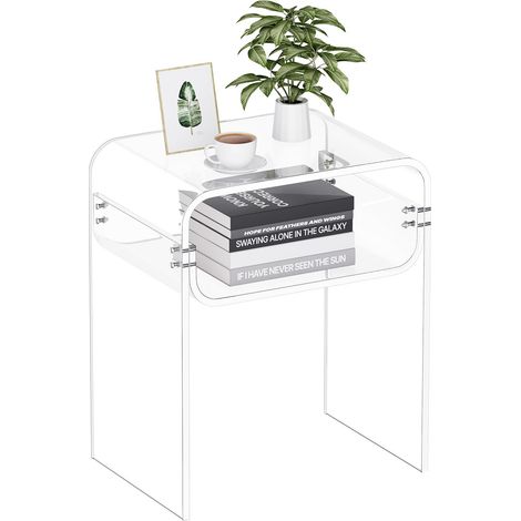 Table d'appoint en acrylique, 30 x 40 x 50 cm, table de chevet moderne et transparente à 2 niveaux avec étagère de rangement, petit bout de canapé rectangulaire en acrylique, pour salon, chambre (1/5)