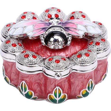 Zinc Alloy Jewelry Storage Box with Bee Decoration, Metal Trinket Organizer for Dressing Table, Rustproof Container for Earrings and Rings (PINK) (1/5)