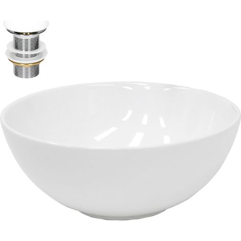 ECD Germany Lavabo Cerámico Blanco Redondo Ø 320 x 135 mm para Baño con Agujero de Conexión Estandar Lavamanos Sobre Encimera Diseño Moderno Fregadero con Juego de Desagüe Pila para Aseo con Drenaje (1/5)