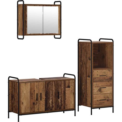 Set di Armadi da Bagno 3 pz Legno antico 40 x 36 x 109,5 cm vidaXL (1/5)