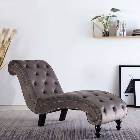 Vidaxl – Chaise longue velours gris – Dimensions 145 x 52 x 77 cm – Hauteur d'assise 42 cm – Capacité 110 kg – Conception ergonomique (1/5)