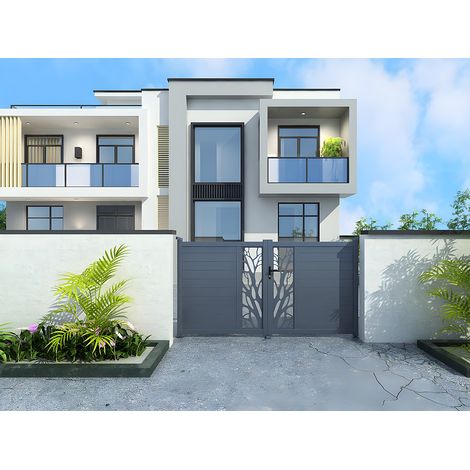 Portail électrique battant aluminium semi ajouré à motifs L357 x H170 cm anthracite LABRIT II (1/4)