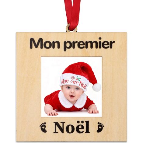 Cadeau Mon Premier Noël Bébé Boule Cadre Photo pour Bébé Premier Noël Sapin Decoration Souvenir, Cadeau 1er Noel Cadre Photo en Bois (1/5)
