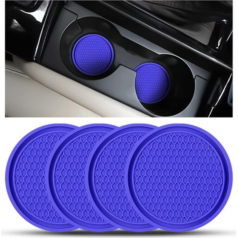 4 Pièces sous Verres Voiture Universel Anti Dérapant Silicone, Porte Gobelet en PVC, PVC Épais Coaster Voiture, Universels Tapis pour Gobelets Automobiles, Caboteur Tasse Voiture(Bleu Foncé) (1/5)
