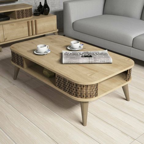 Dmora - Wohnzimmertisch Dmoll, Niedriger Wohnzimmertisch, Kaffeeregal, Couchtisch für Sofa, 105x60h35 cm, Eiche (1/5)
