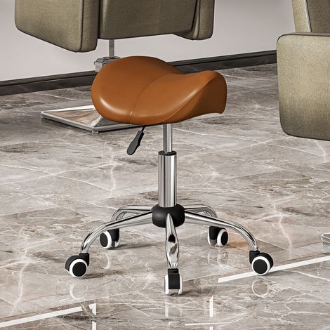 Tabouret à roulettes, chaise de travail à hauteur réglable 49-61 cm et assise ergonomique, 52 x 53 x 49-61 cm, marron (1/5)